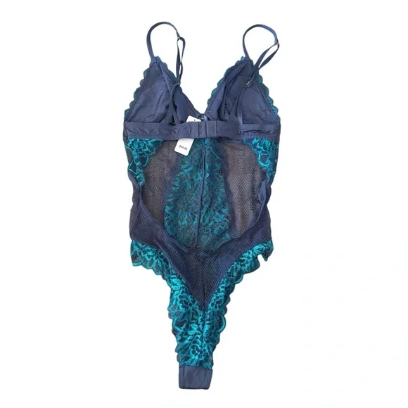 2/$30 La Vie En Rose New With Tags Teal Lace Bodysuit Size Extra Small - Picture 7 of 7